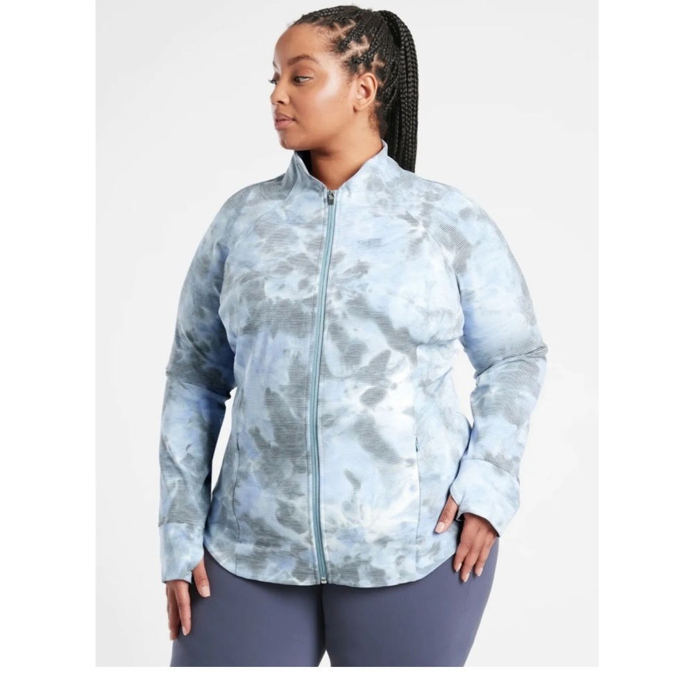 athleta salutation jacquard jacket brand new blue grey white XS - Picture 3 of 5